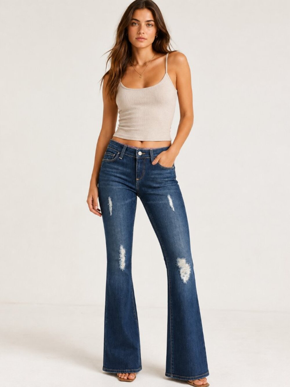 Vintage Paige Premium Denim Bell Canyon Distressed Flare Jeans Size 24 Dark Wash